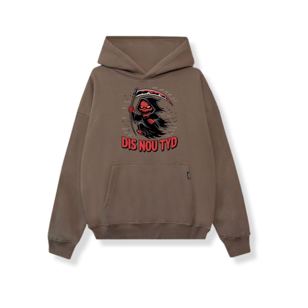 Dis Nou Tyd Skeleton Scythe Horror Graphic Hoodie