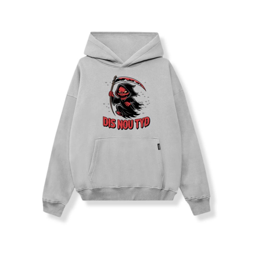 Dis Nou Tyd Skeleton Scythe Horror Graphic Hoodie