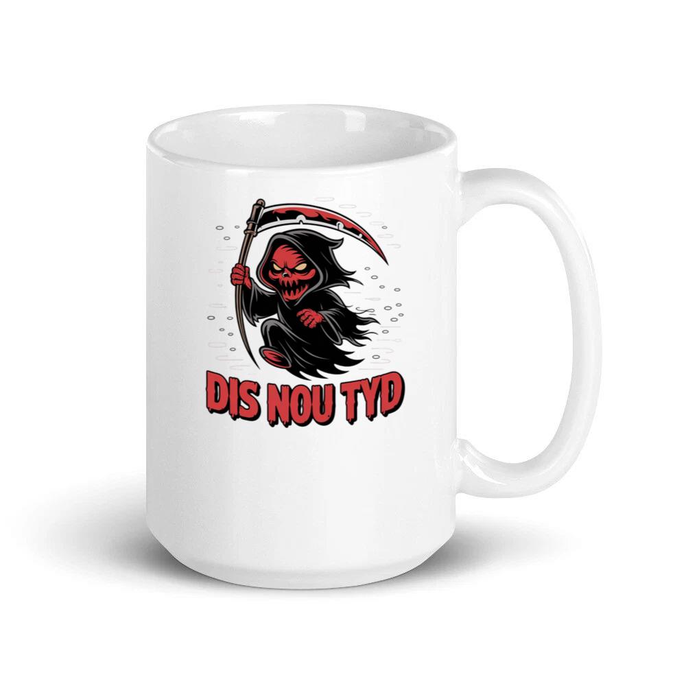 Dis Nou Tyd Skeleton Scythe Horror Graphic Mug