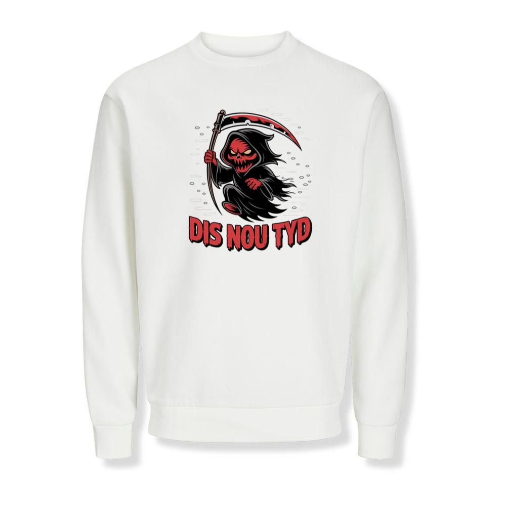 Dis Nou Tyd Skeleton Scythe Horror Graphic Sweatshirts