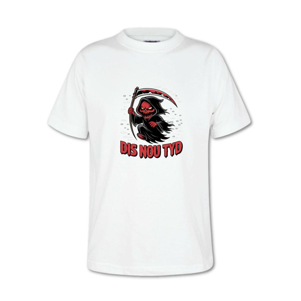Dis Nou Tyd Skeleton Scythe Horror Graphic T-Shirt