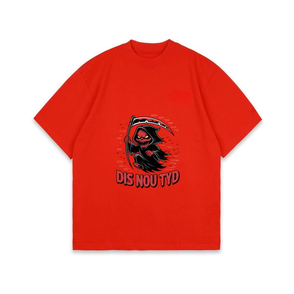 Dis Nou Tyd Skeleton Scythe Horror Graphic T-Shirt