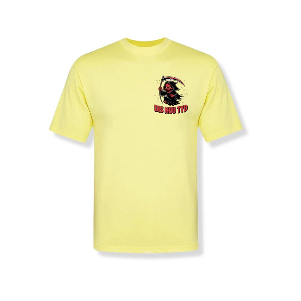 Dis Nou Tyd Skeleton Scythe Horror Graphic T-Shirt