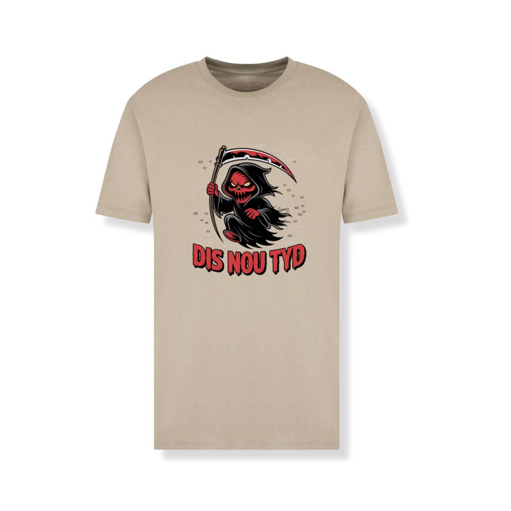 Dis Nou Tyd Skeleton Scythe Horror Graphic T-Shirt