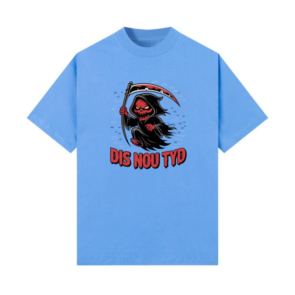Dis Nou Tyd Skeleton Scythe Horror Graphic T-Shirts