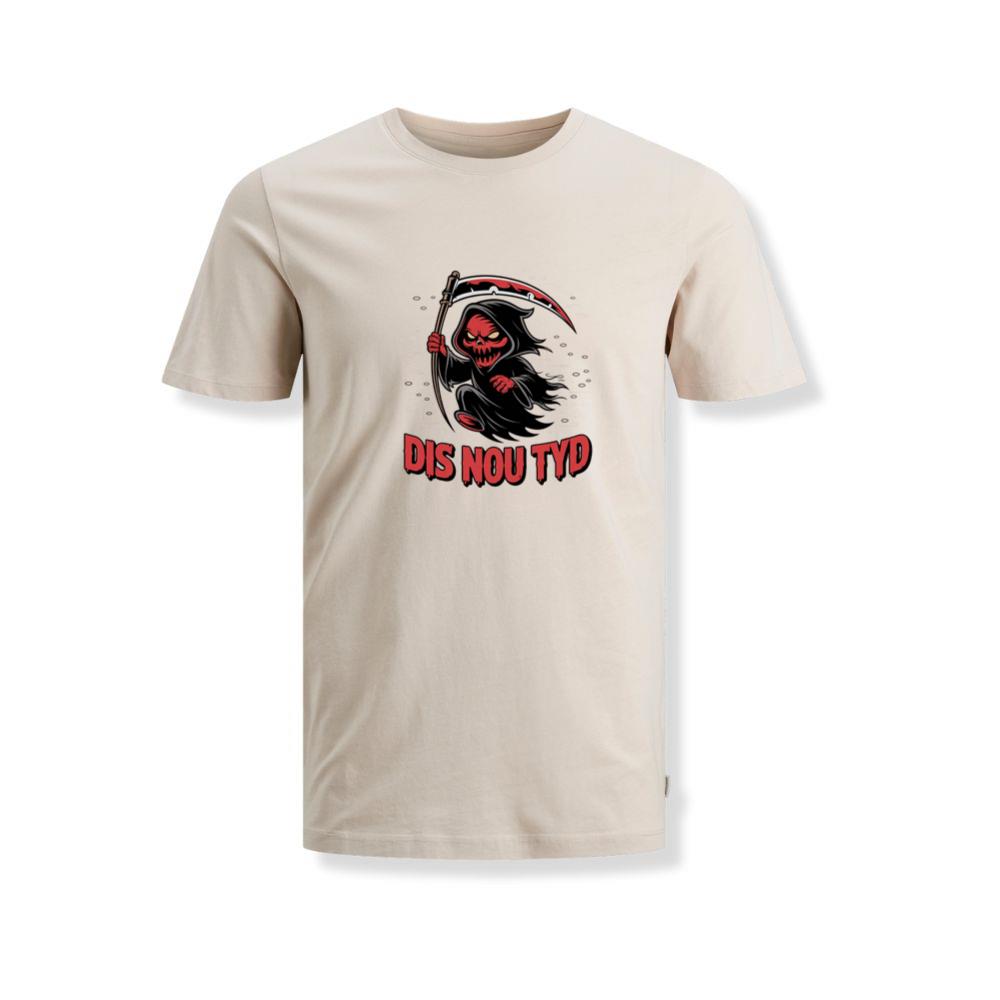 Dis Nou Tyd Skeleton Scythe Horror Graphic T-Shirts
