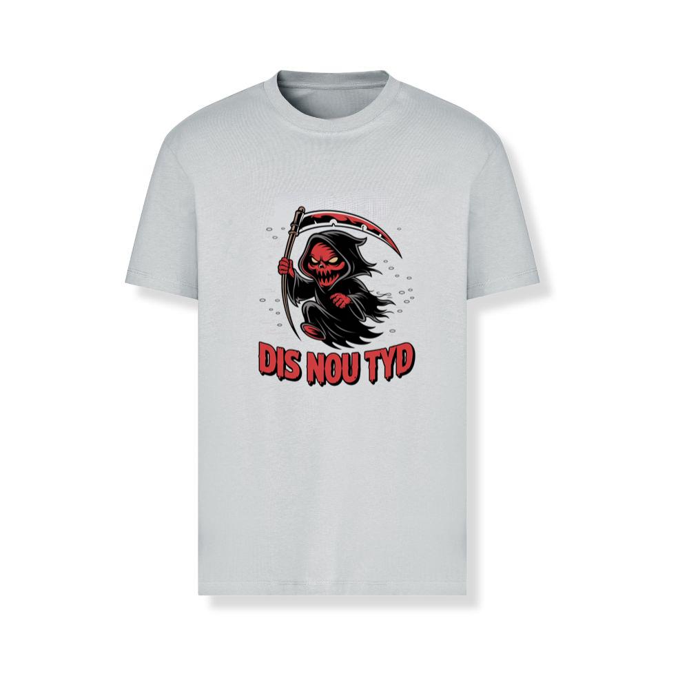 Dis Nou Tyd Skeleton Scythe Horror Graphic T-Shirts - Image 4