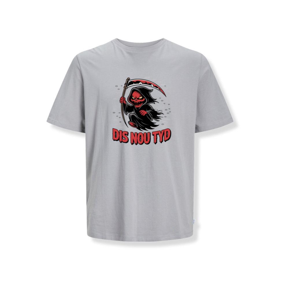 Dis Nou Tyd Skeleton Scythe Horror Graphic T-Shirts
