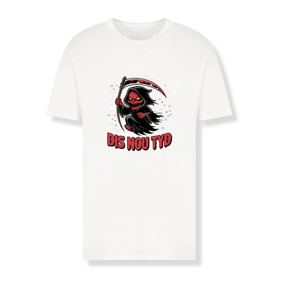 Dis Nou Tyd Skeleton Scythe Horror Graphic T-Shirts
