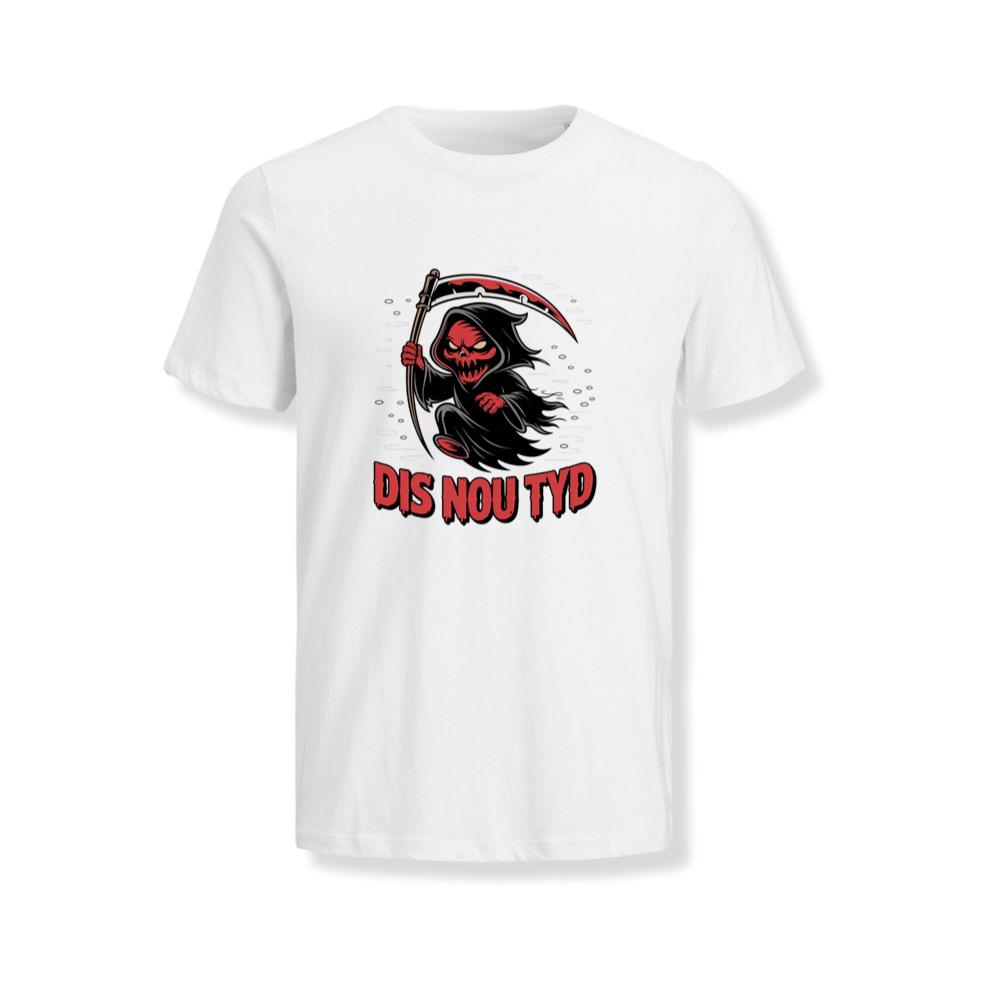 Dis Nou Tyd Skeleton Scythe Horror Graphic T-Shirts