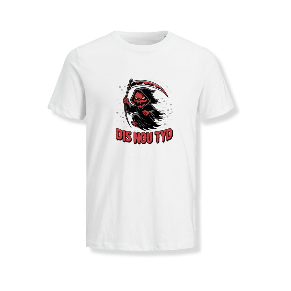 Dis Nou Tyd Skeleton Scythe Horror Graphic T-Shirts