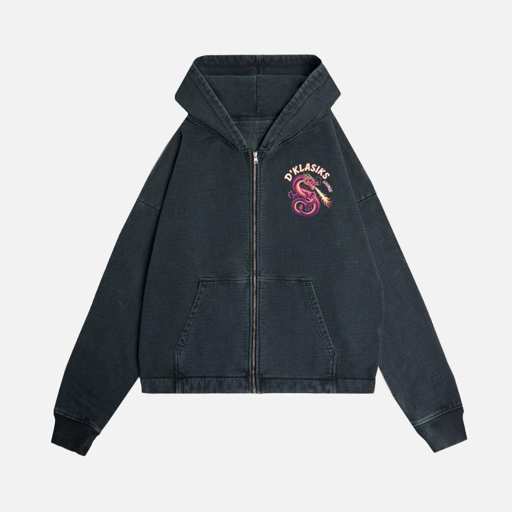 Dklasiks Lounge Dragon Retro Style Design Zip Hoodie Kelyee