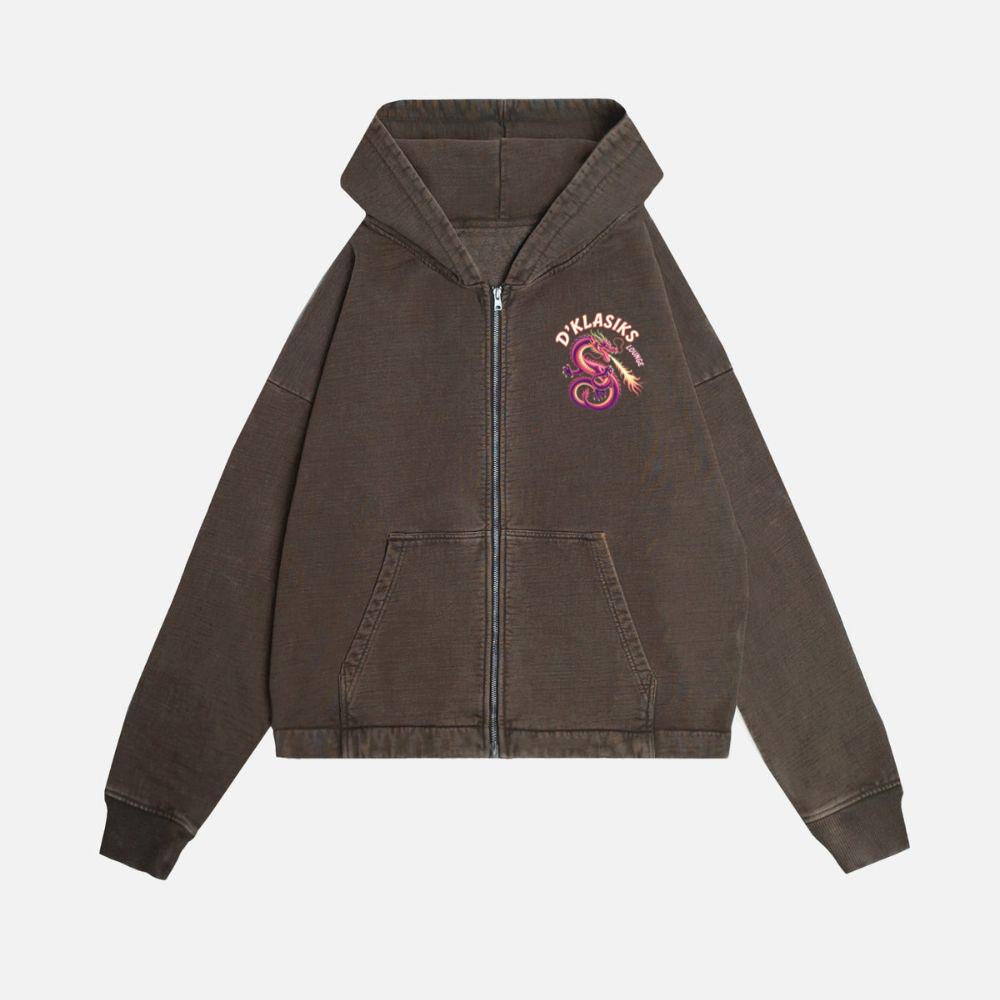 Dklasiks Lounge Dragon Retro Style Design Zip Hoodie Kelyee