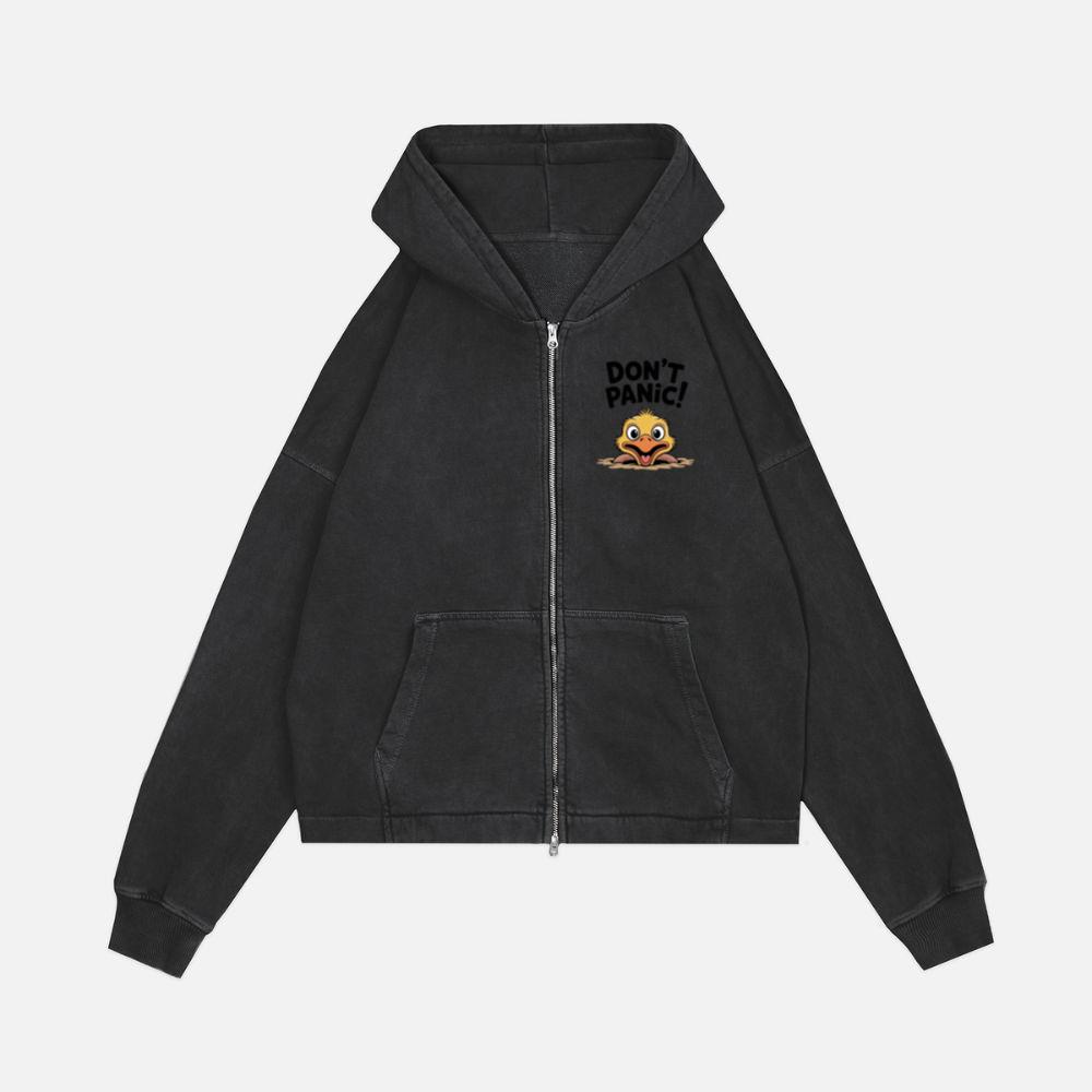 Don’t Panic Surprised Duck Cartoon Artwork Zip Hoodie