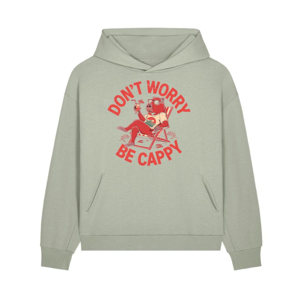 Don’t Worry Be Cappy Relaxing Dog with Drink Illustration Hoodies