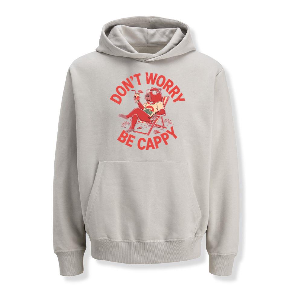 Don’t Worry Be Cappy Relaxing Dog with Drink Illustration Hoodies