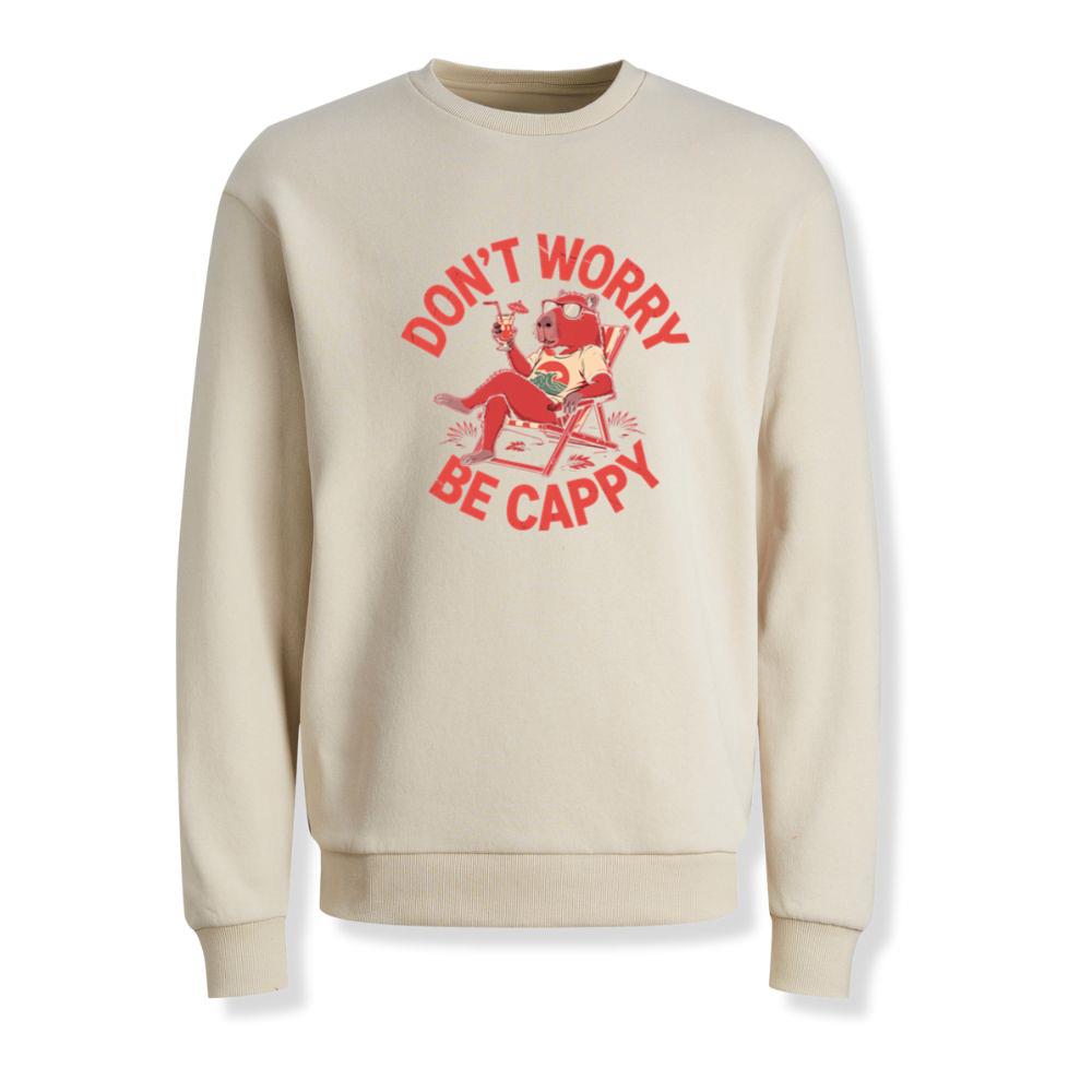 Don’t Worry Be Cappy Relaxing Dog with Drink Illustration Sweatshirt - Image 2