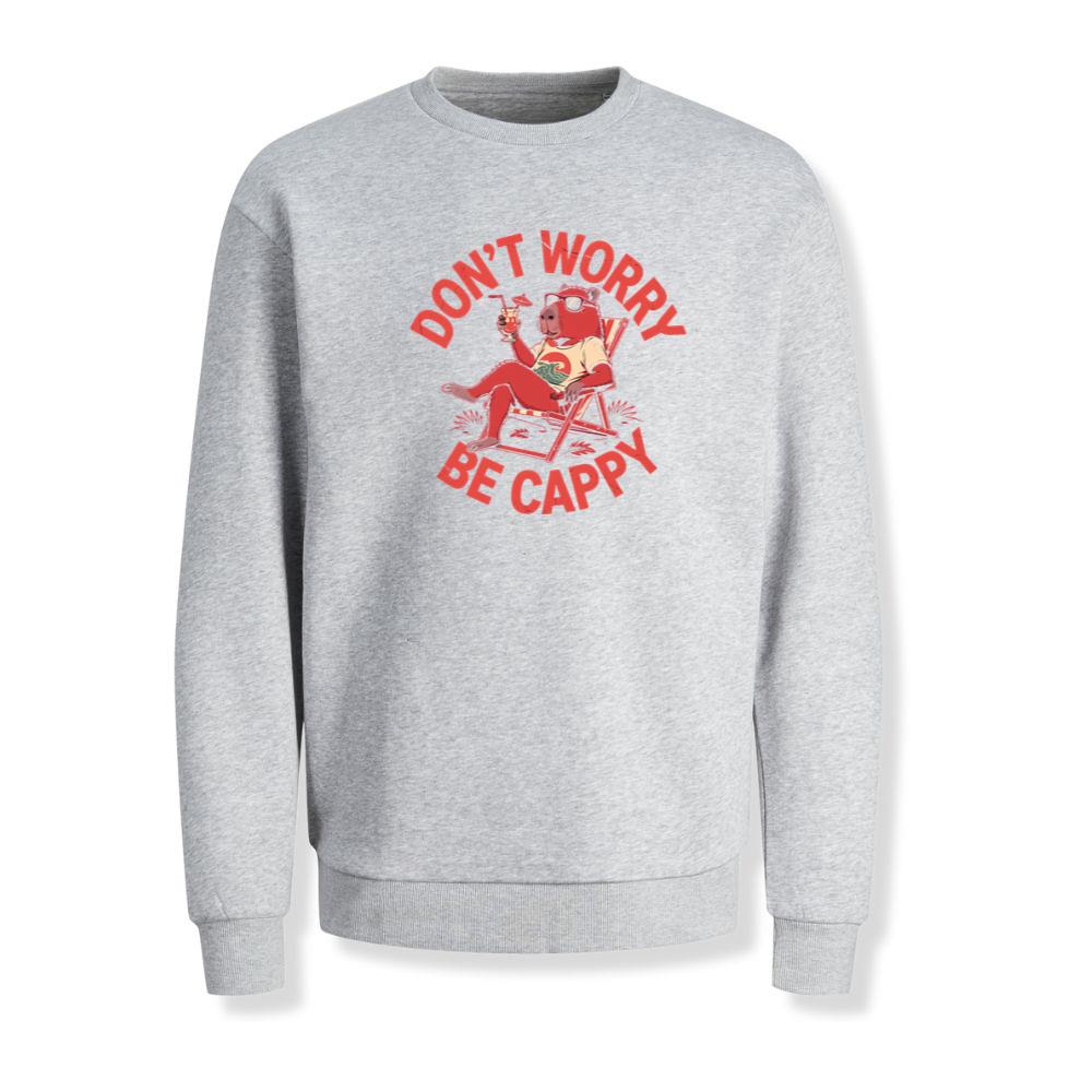 Don’t Worry Be Cappy Relaxing Dog with Drink Illustration Sweatshirt