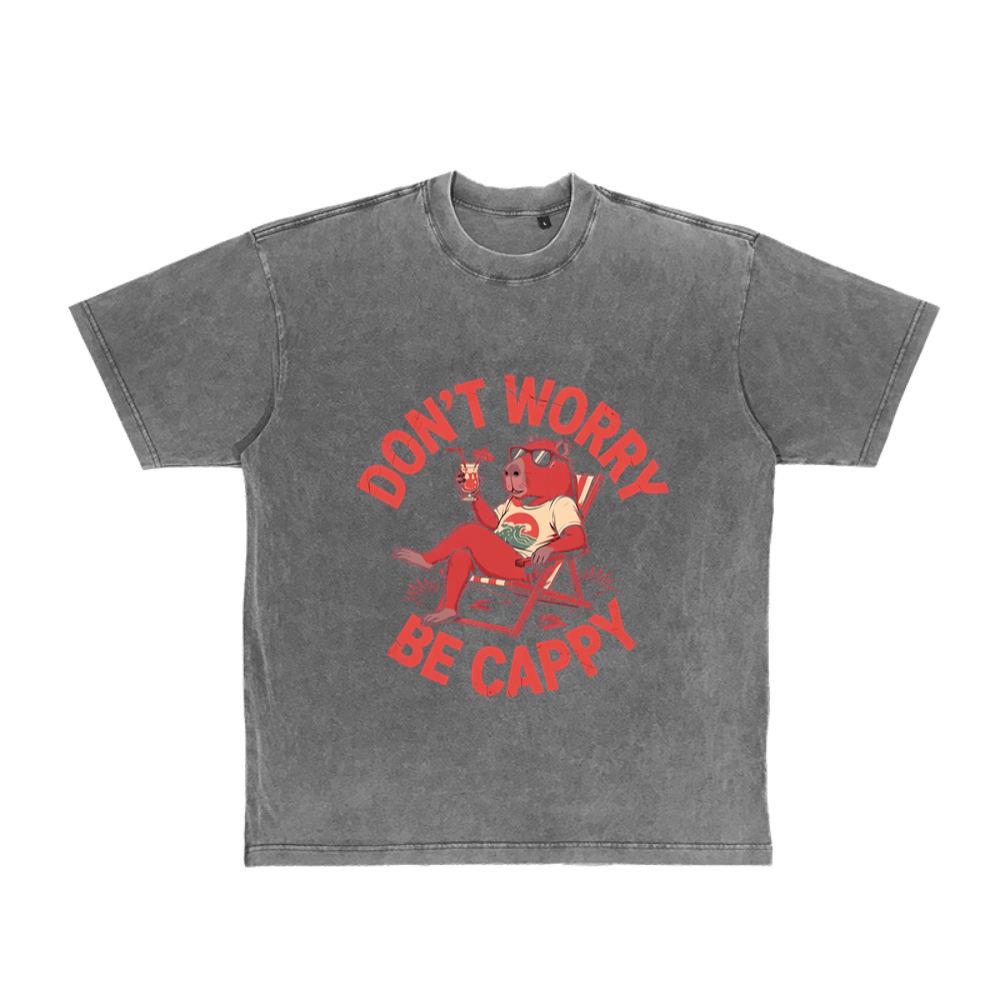 Don’t Worry Be Cappy Relaxing Dog with Drink Illustration T-Shirt