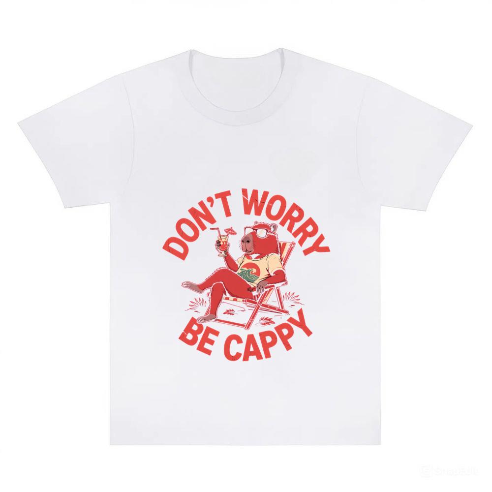 Don’t Worry Be Cappy Relaxing Dog with Drink Illustration T-Shirt