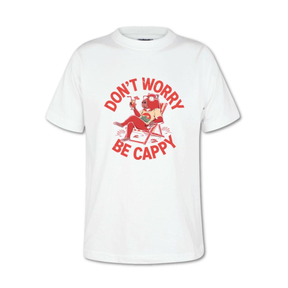 Don’t Worry Be Cappy Relaxing Dog with Drink Illustration T-Shirt