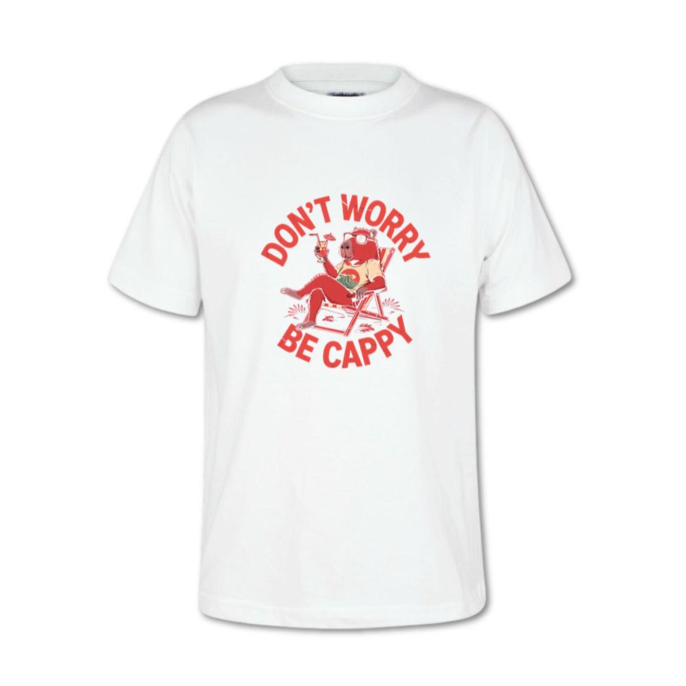 Don’t Worry Be Cappy Relaxing Dog with Drink Illustration T-Shirt