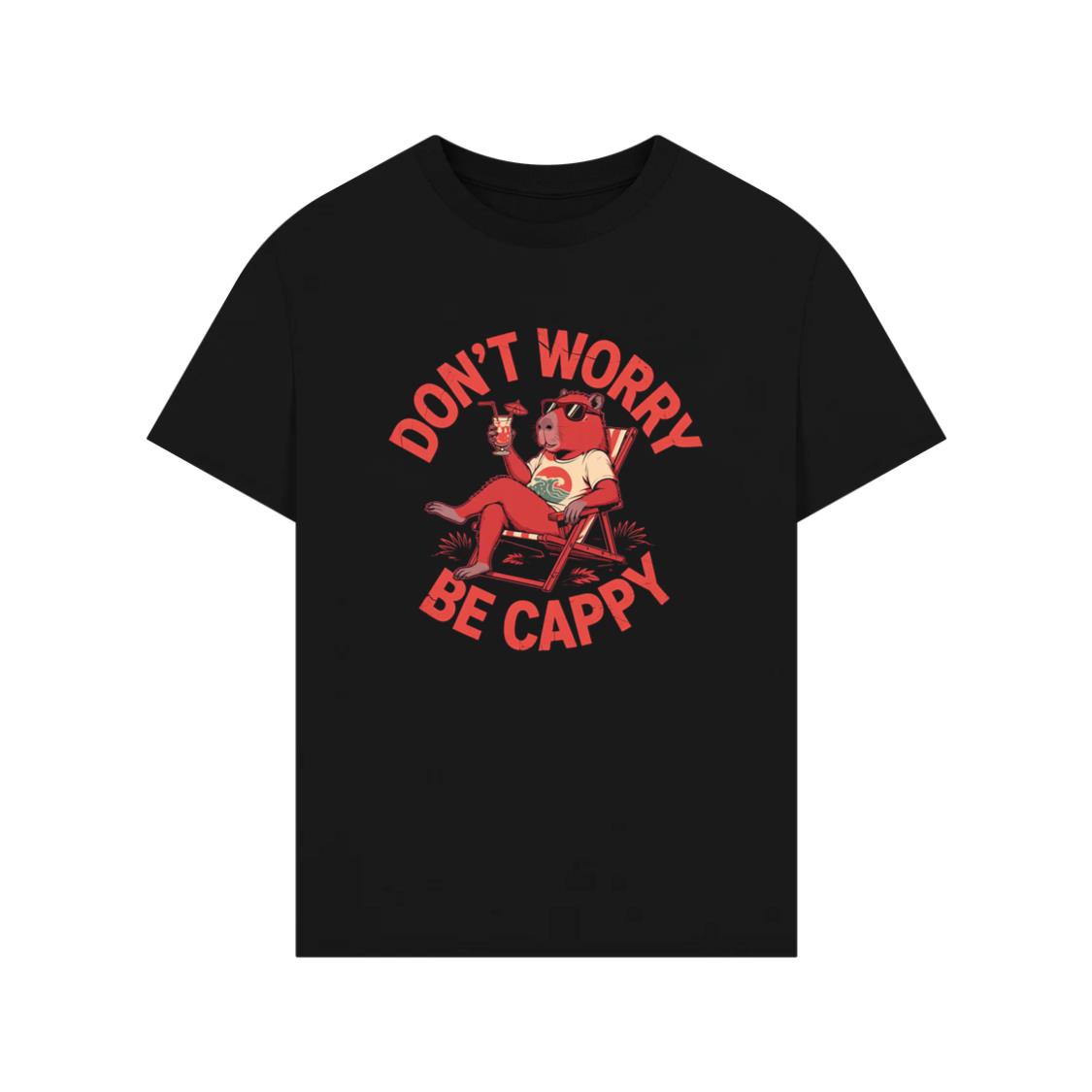 Don’t Worry Be Cappy Relaxing Dog with Drink Illustration T-Shirt