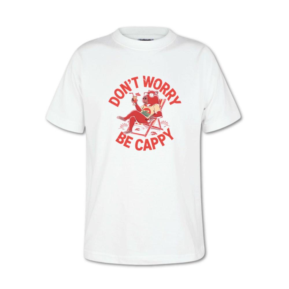 Don’t Worry Be Cappy Relaxing Dog with Drink Illustration T-Shirt
