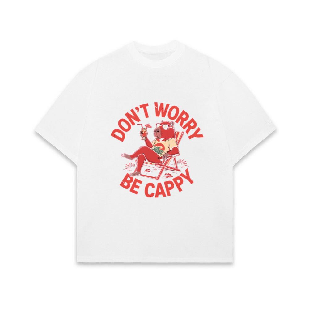 Don’t Worry Be Cappy Relaxing Dog with Drink Illustration T-Shirt