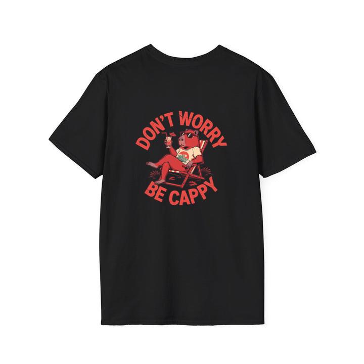 Don’t Worry Be Cappy Relaxing Dog with Drink Illustration T-Shirt