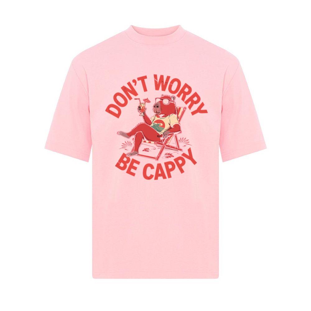 Don’t Worry Be Cappy Relaxing Dog with Drink Illustration T-Shirt