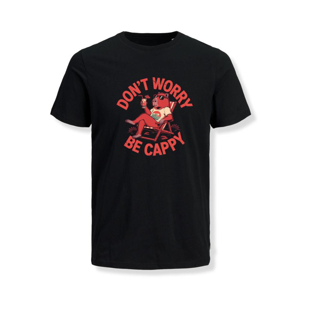 Don’t Worry Be Cappy Relaxing Dog with Drink Illustration T-Shirt
