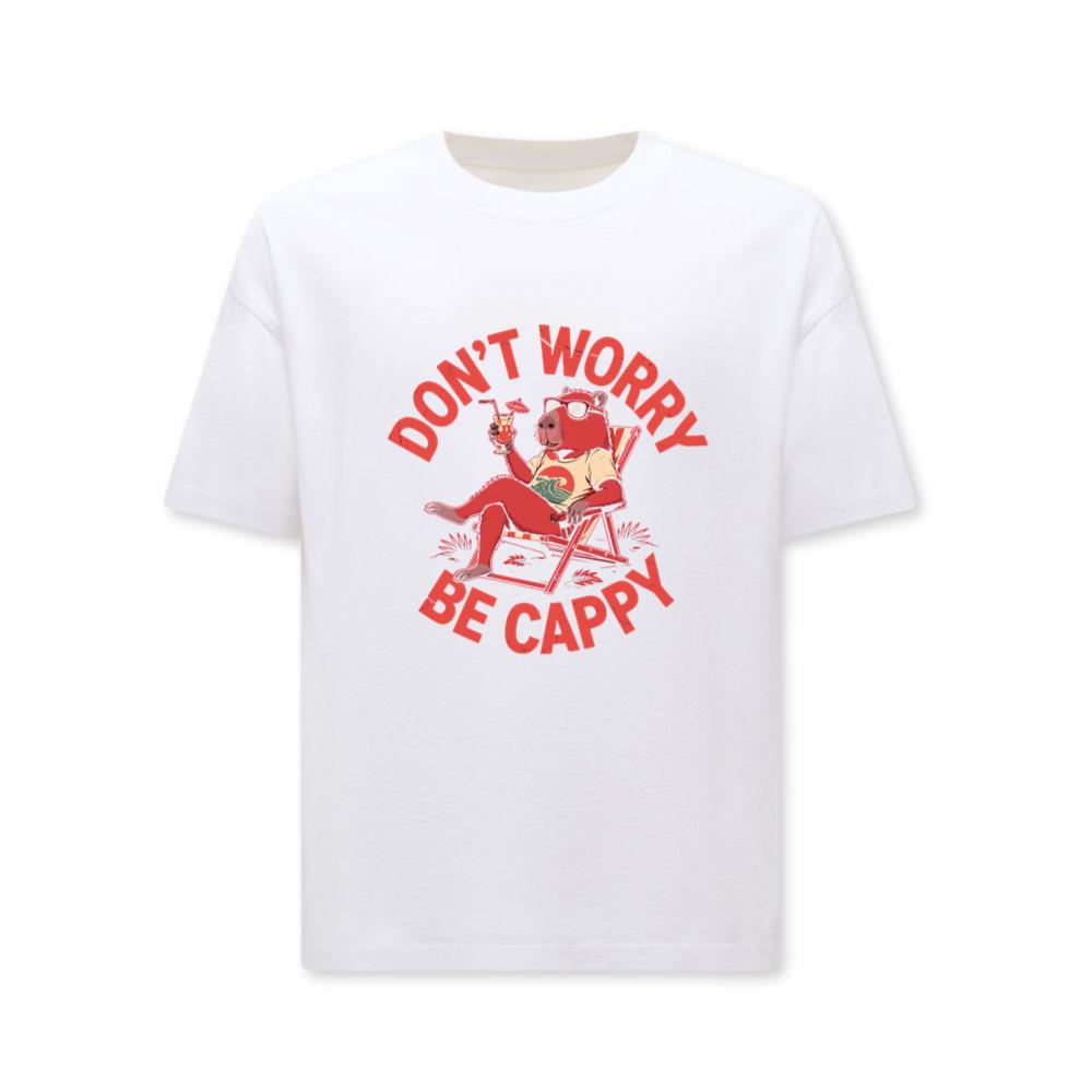 Don’t Worry Be Cappy Relaxing Dog with Drink Illustration T-Shirts