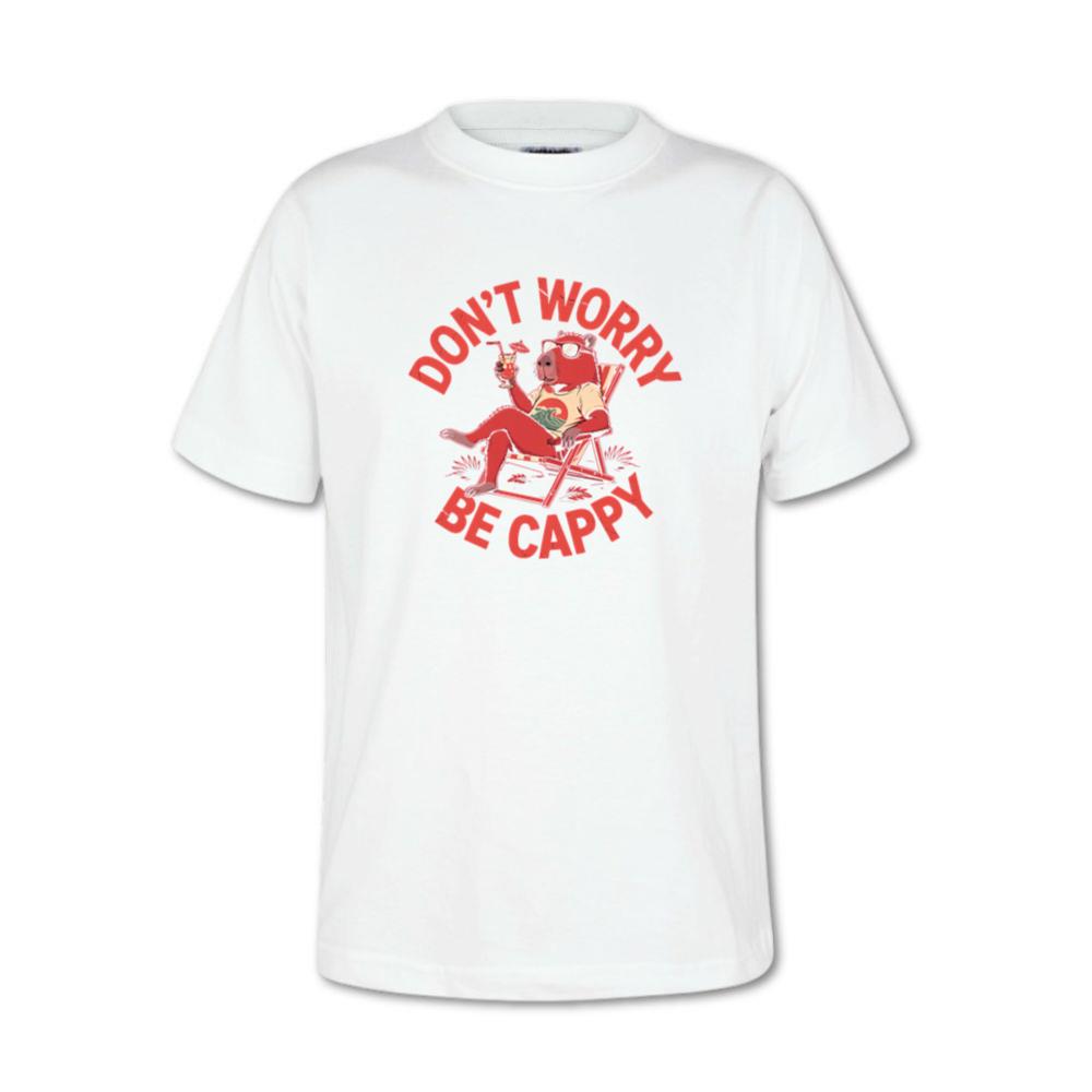 Don’t Worry Be Cappy Relaxing Dog with Drink Illustration T-Shirts