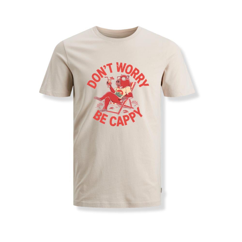 Don’t Worry Be Cappy Relaxing Dog with Drink Illustration T-Shirts