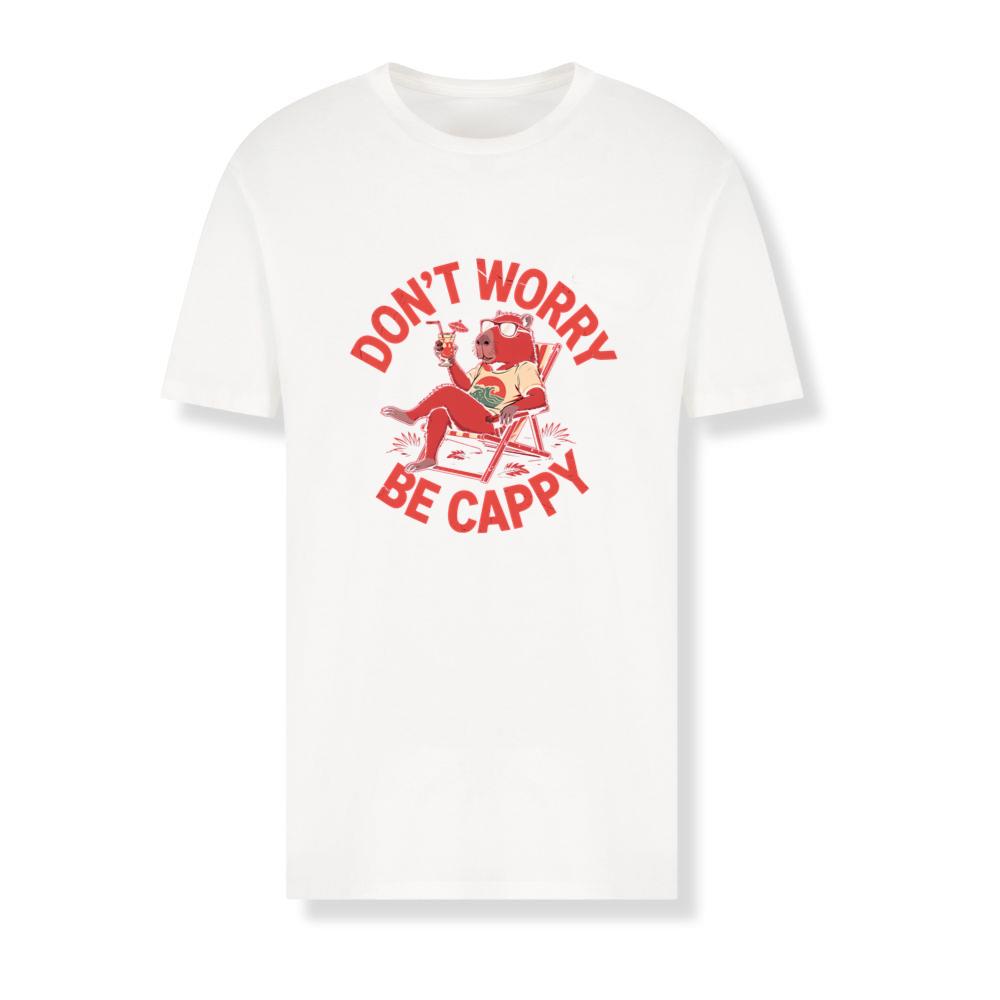 Don’t Worry Be Cappy Relaxing Dog with Drink Illustration T-Shirts