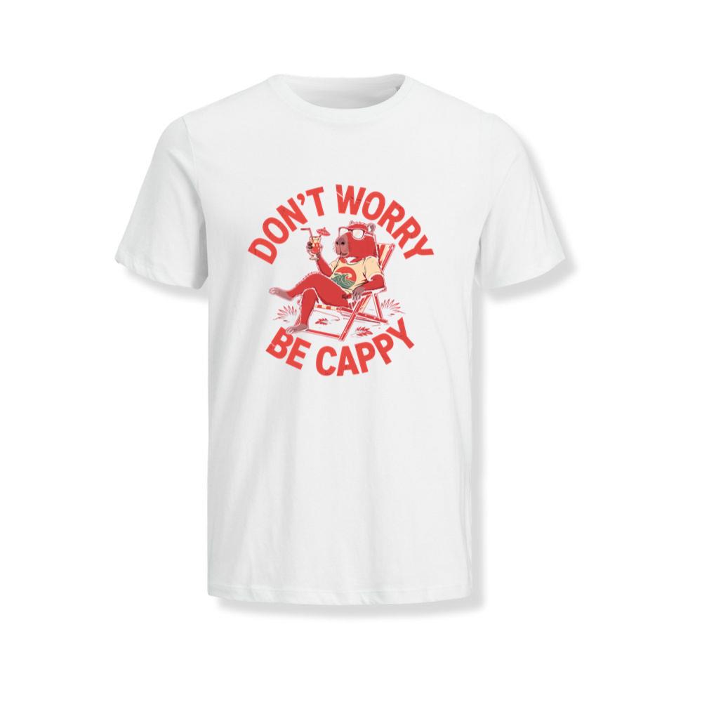 Don’t Worry Be Cappy Relaxing Dog with Drink Illustration T-Shirts