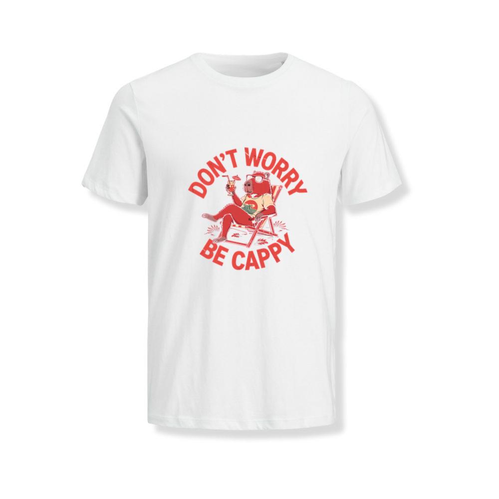 Don’t Worry Be Cappy Relaxing Dog with Drink Illustration T-Shirts