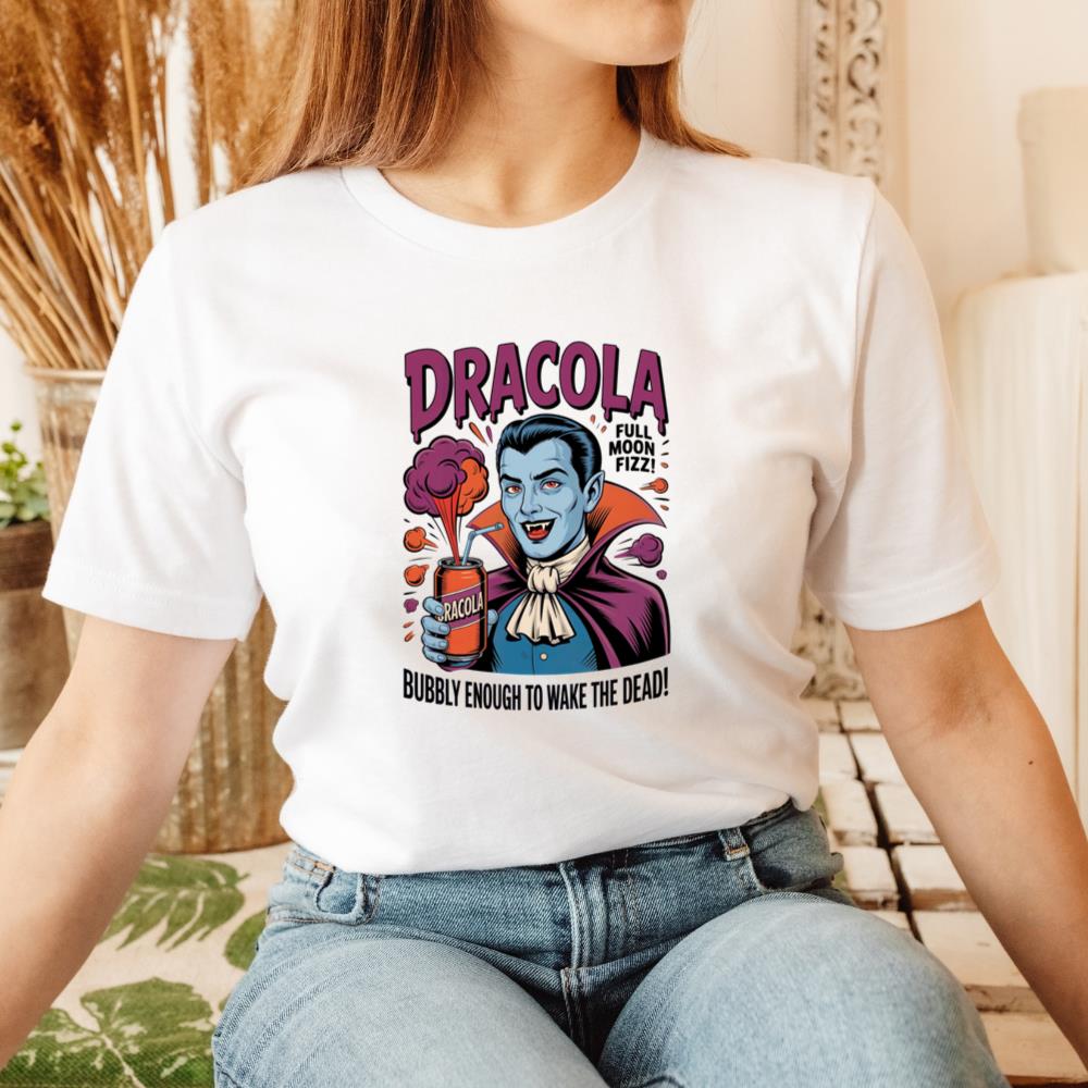 Dracula Retro Vampire Funny Drink Poster Style T-Shirt