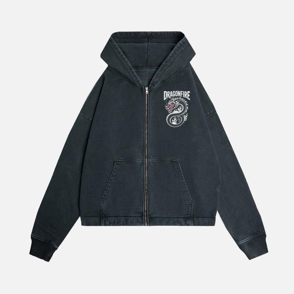 Dragonfire Legendary Chinese Dragon with Flames Graphic Design Zip Hoodie