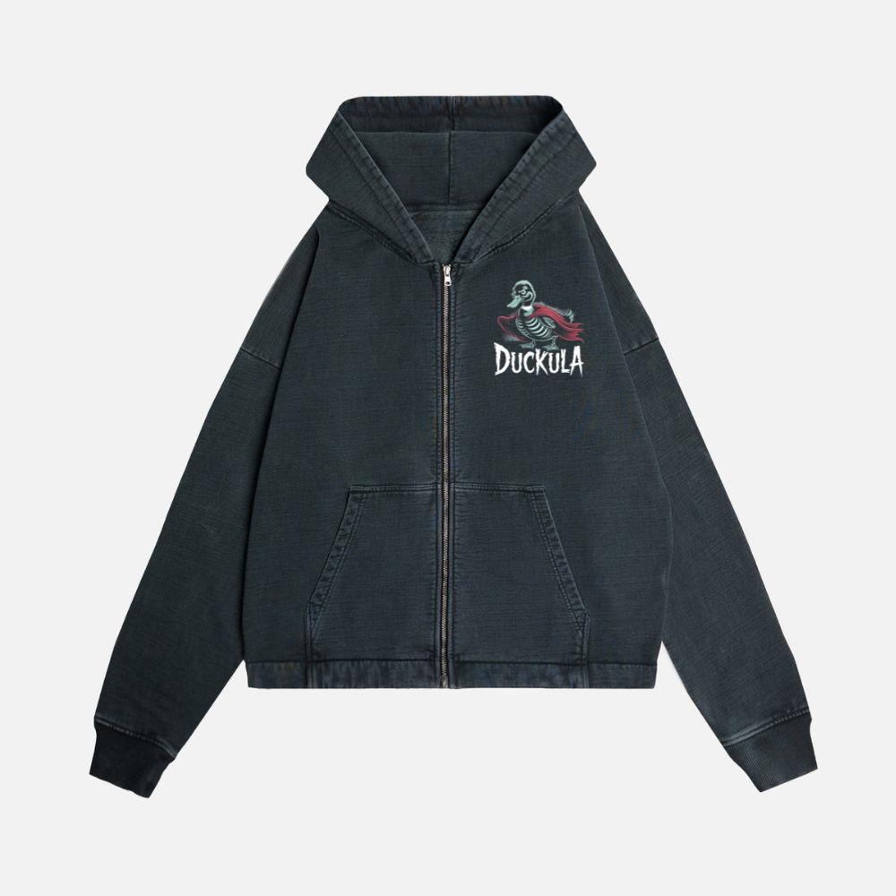 Duckula Skeleton Duck Horror Cartoon Graphic Zip Hoodie