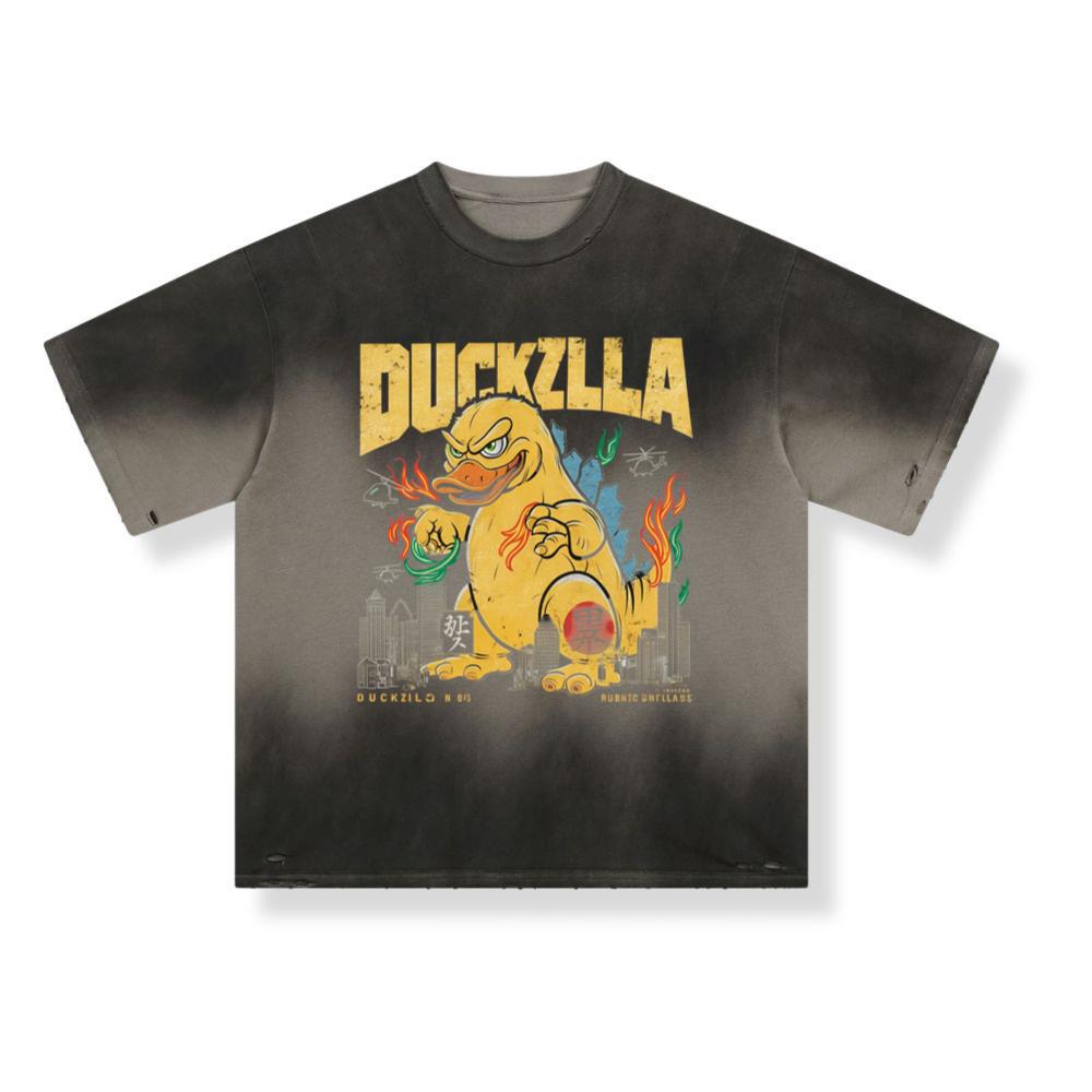 Duckzilla Monster Duck Retro Cartoon Design T-Shirt - Image 3