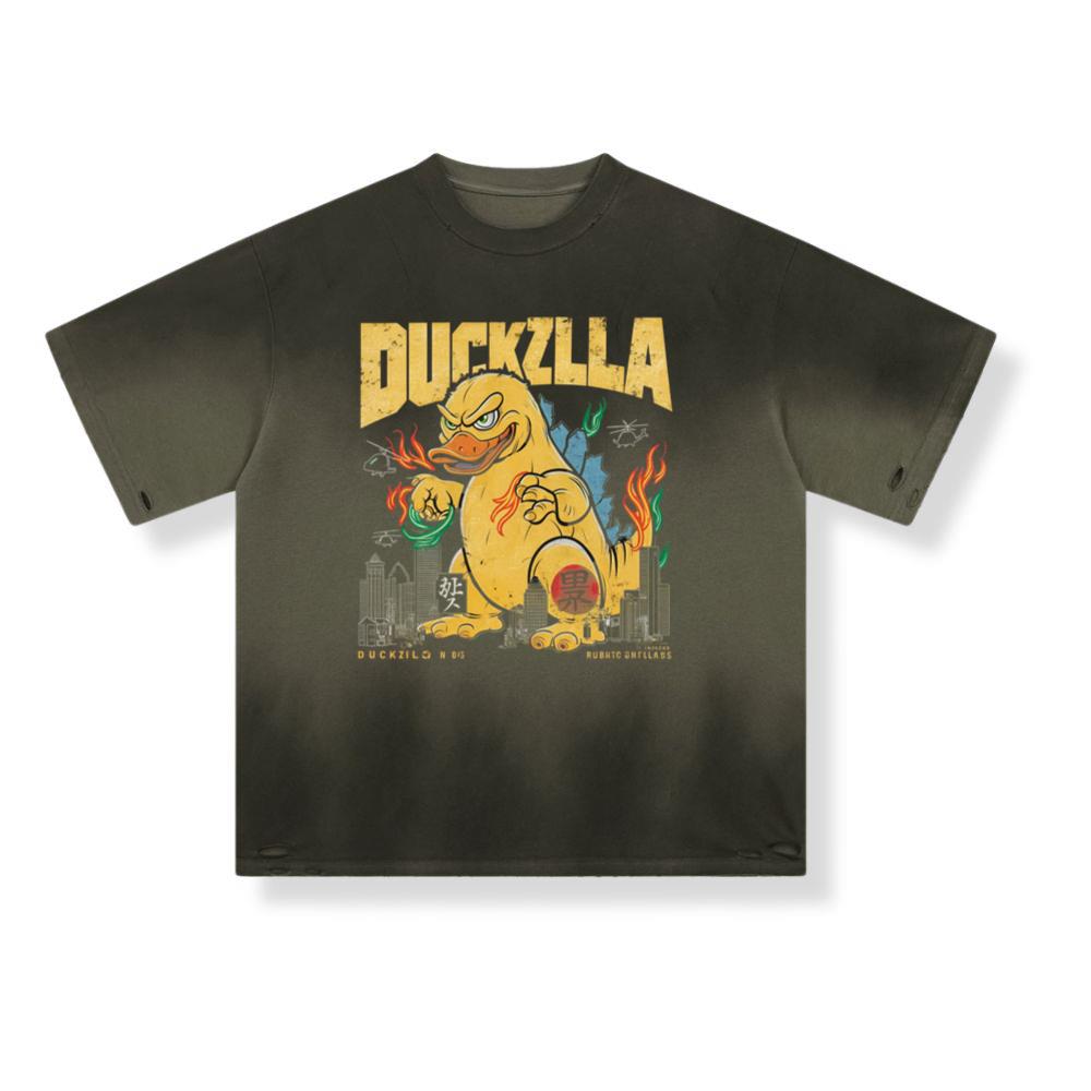 Duckzilla Monster Duck Retro Cartoon Design T-Shirt - Image 2