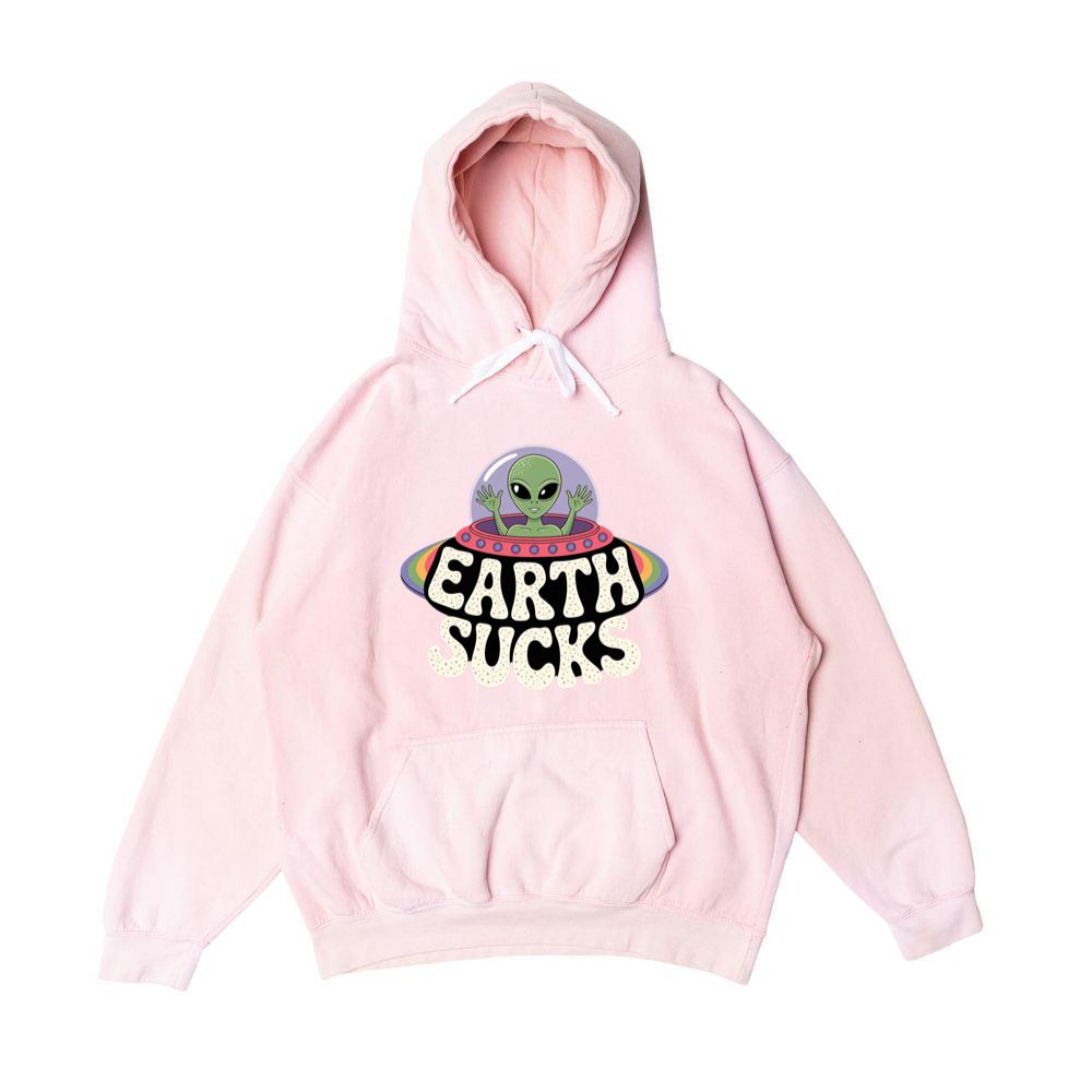 Earth Sucks Funny Alien UFO Cartoon Hoodie