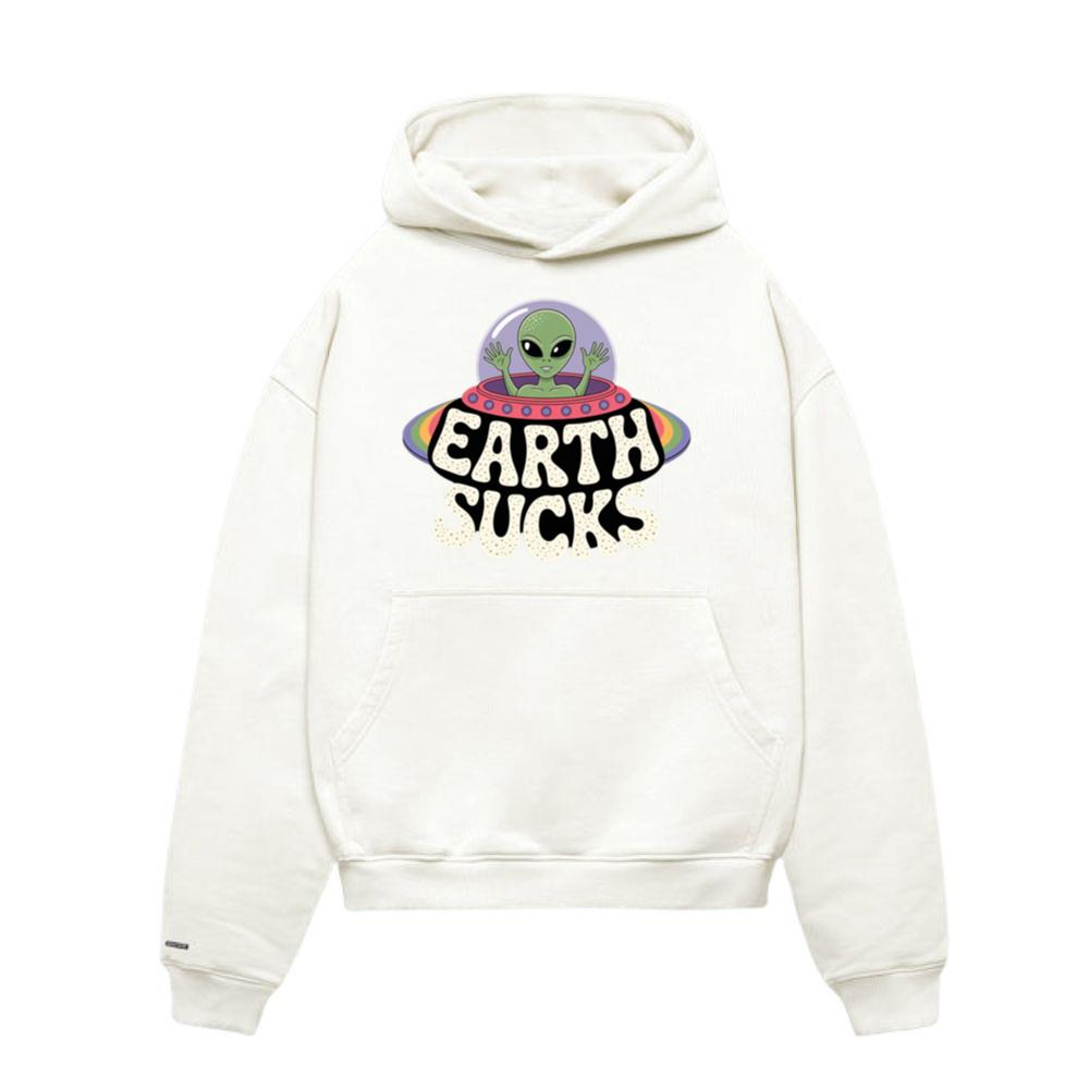 Earth Sucks Funny Alien UFO Cartoon Hoodies