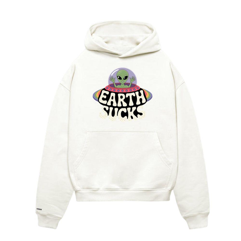 Earth Sucks Funny Alien UFO Cartoon Hoodies