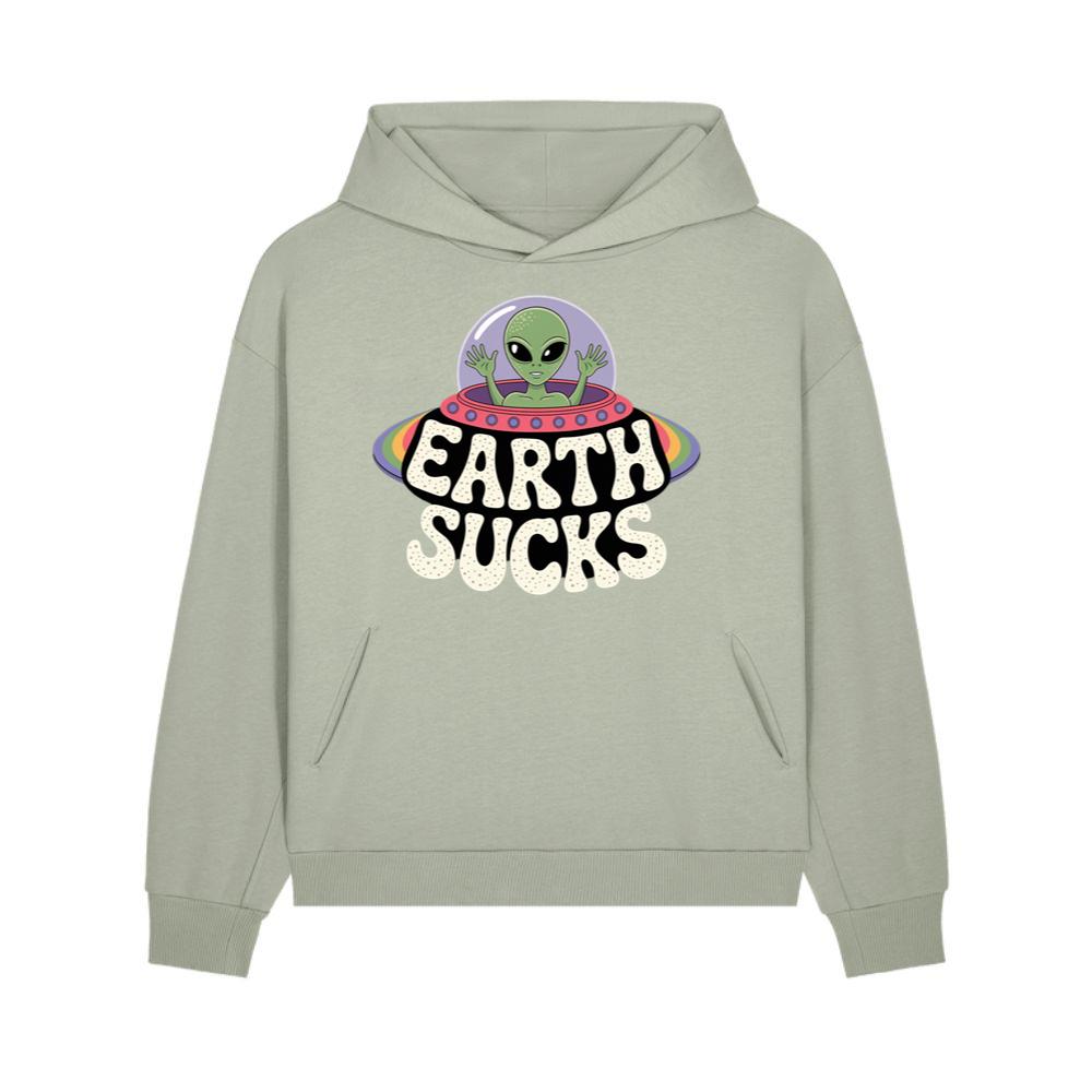 Earth Sucks Funny Alien UFO Cartoon Hoodies