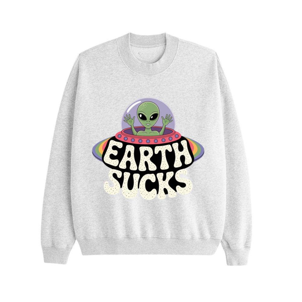 Earth Sucks Funny Alien UFO Cartoon Sweatshirt