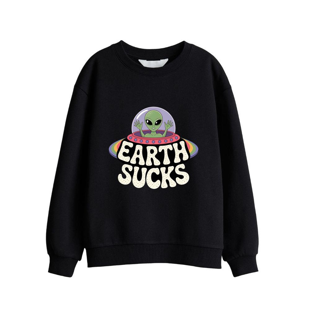 Earth Sucks Funny Alien UFO Cartoon Sweatsrhit
