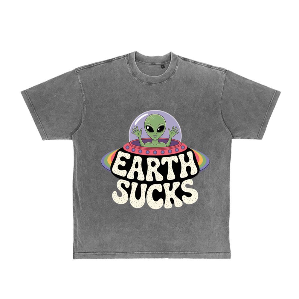 Earth Sucks Funny Alien UFO Cartoon T-Shirt
